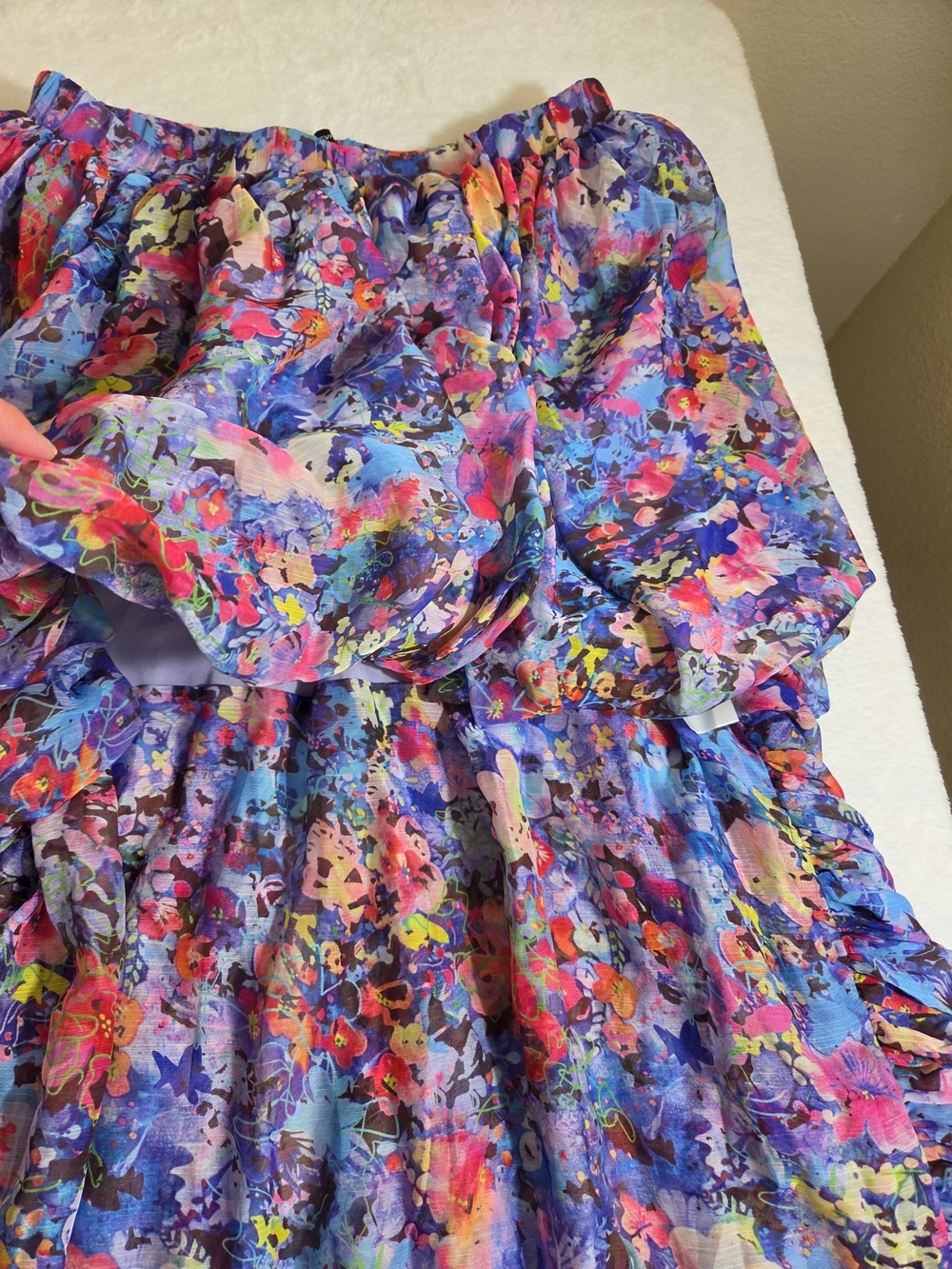 Urban Revivo Purple Floral High Low Ruffle Maxi Skirt Size M/L - Picture 5 of 13